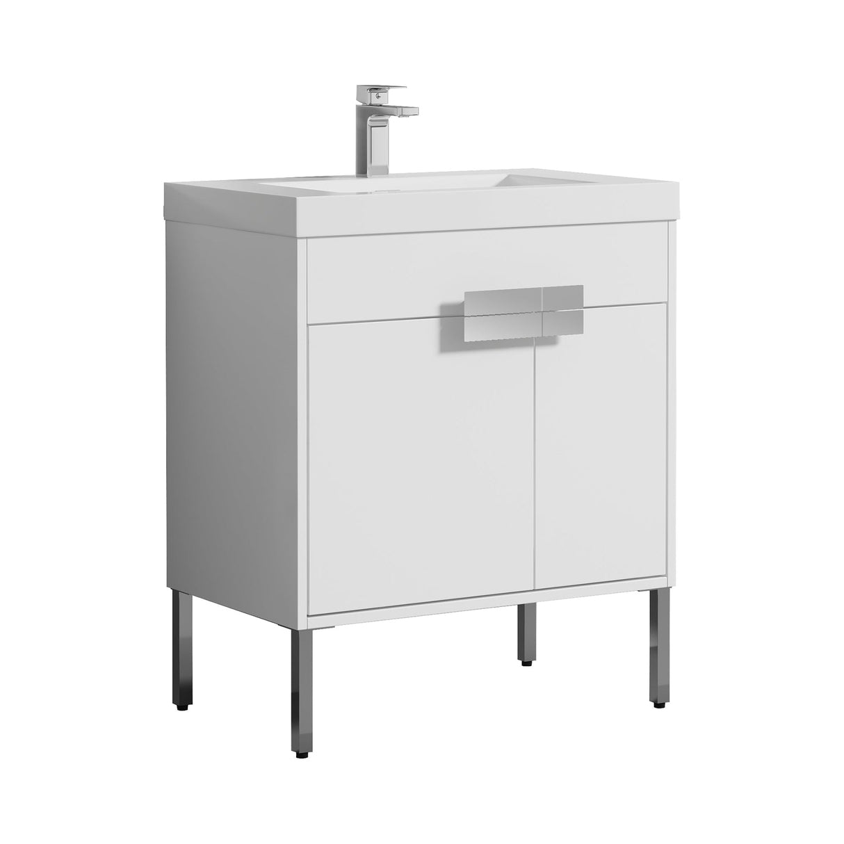 Blossom Bari 30" 2-Door White Freestanding Single Vanity Base With Adjustable Shelf, Chrome Handles & Legs