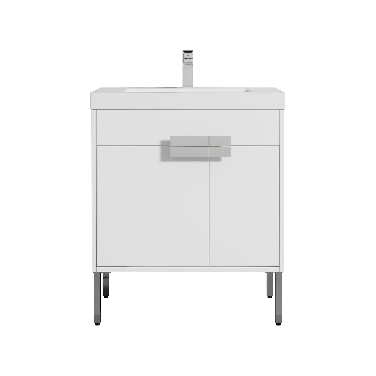 Blossom Bari 30" 2-Door White Freestanding Single Vanity Base With Adjustable Shelf, Chrome Handles & Legs