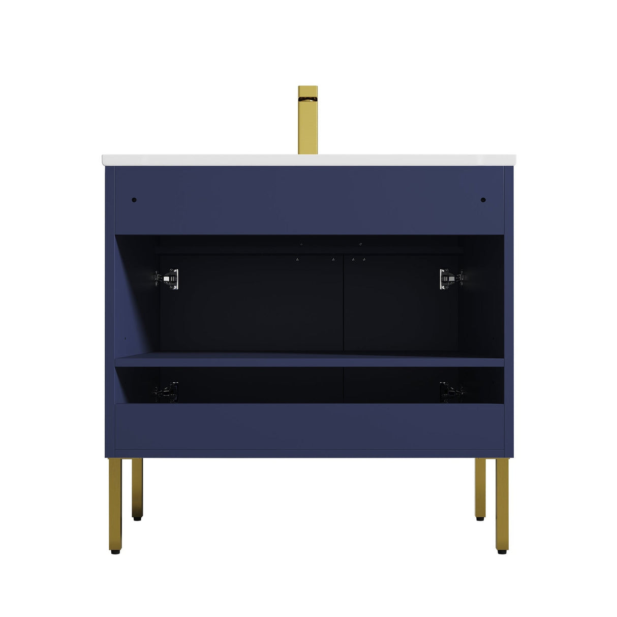 Blossom Bari 36" 2-Door Navy Blue Freestanding Single Vanity Base With Adjustable Shelf, Brushed Gold Handles & Legs