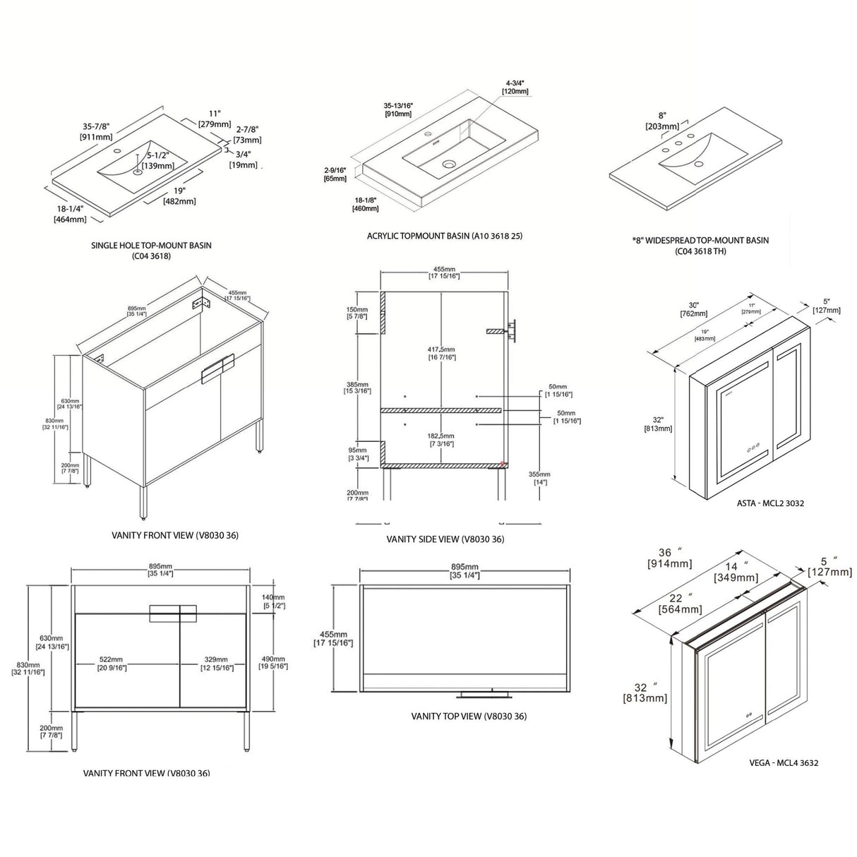 Blossom Bari 36" 2-Door Navy Blue Freestanding Single Vanity Base With Adjustable Shelf, Brushed Gold Handles & Legs