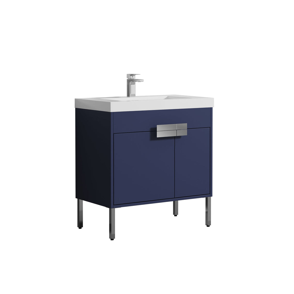 Blossom Bari 36" 2-Door Navy Blue Freestanding Single Vanity Base With Adjustable Shelf, Chrome Handles & Legs