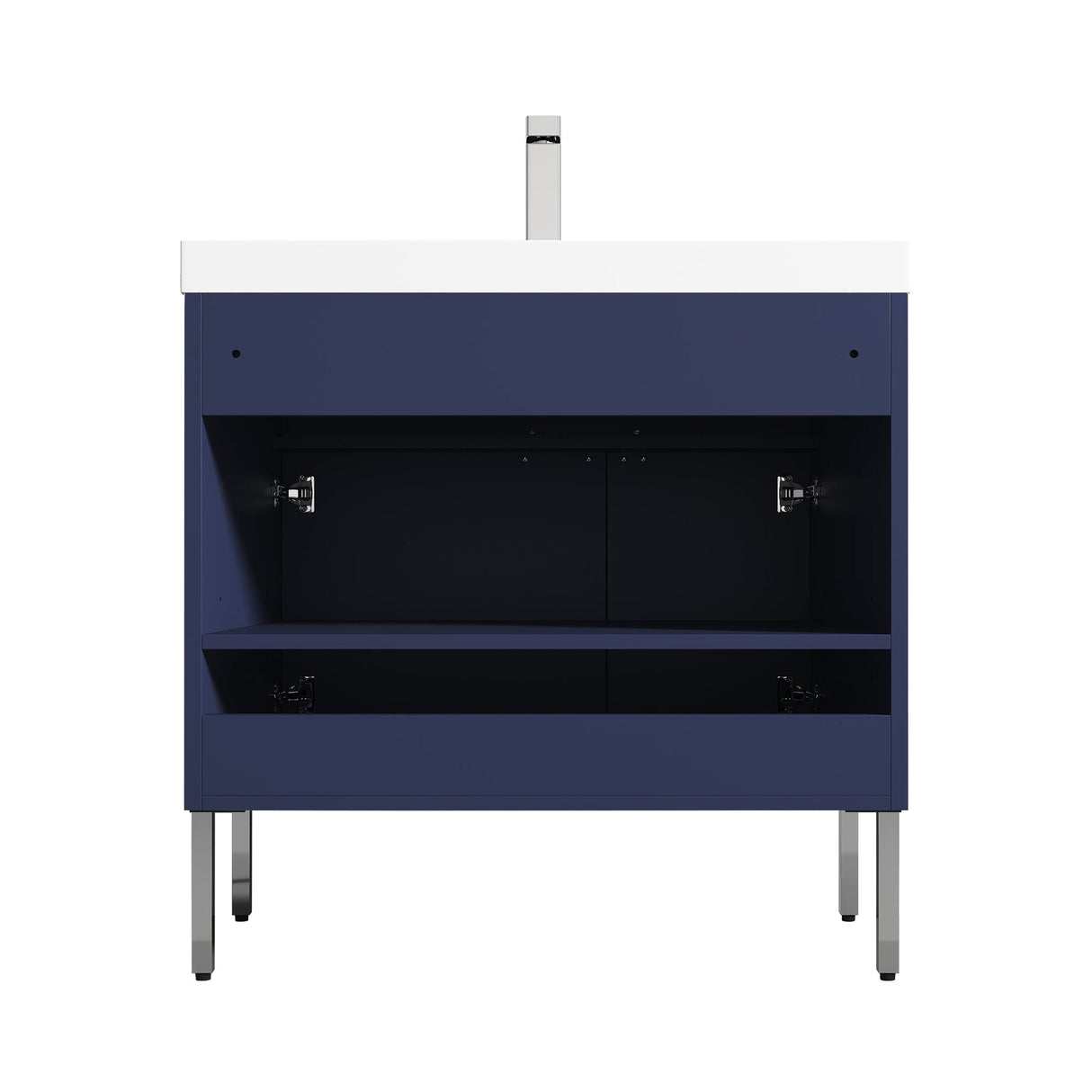 Blossom Bari 36" 2-Door Navy Blue Freestanding Single Vanity Base With Adjustable Shelf, Chrome Handles & Legs