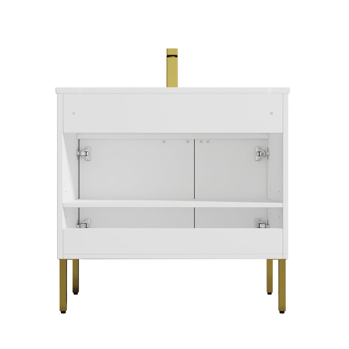 Blossom Bari 36" 2-Door White Freestanding Single Vanity Base With Adjustable Shelf, Brushed Gold Handles & Legs