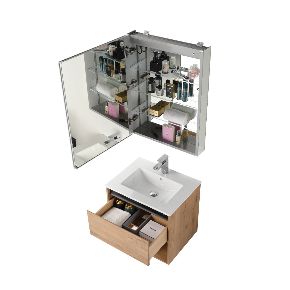 Blossom Bergen 24" Classic Oak Vanity With Dual LED Lights and Open Shelf