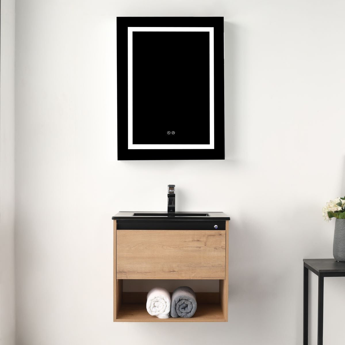 Blossom Bergen 24" Classic Oak Vanity With Dual LED Lights and Open Shelf