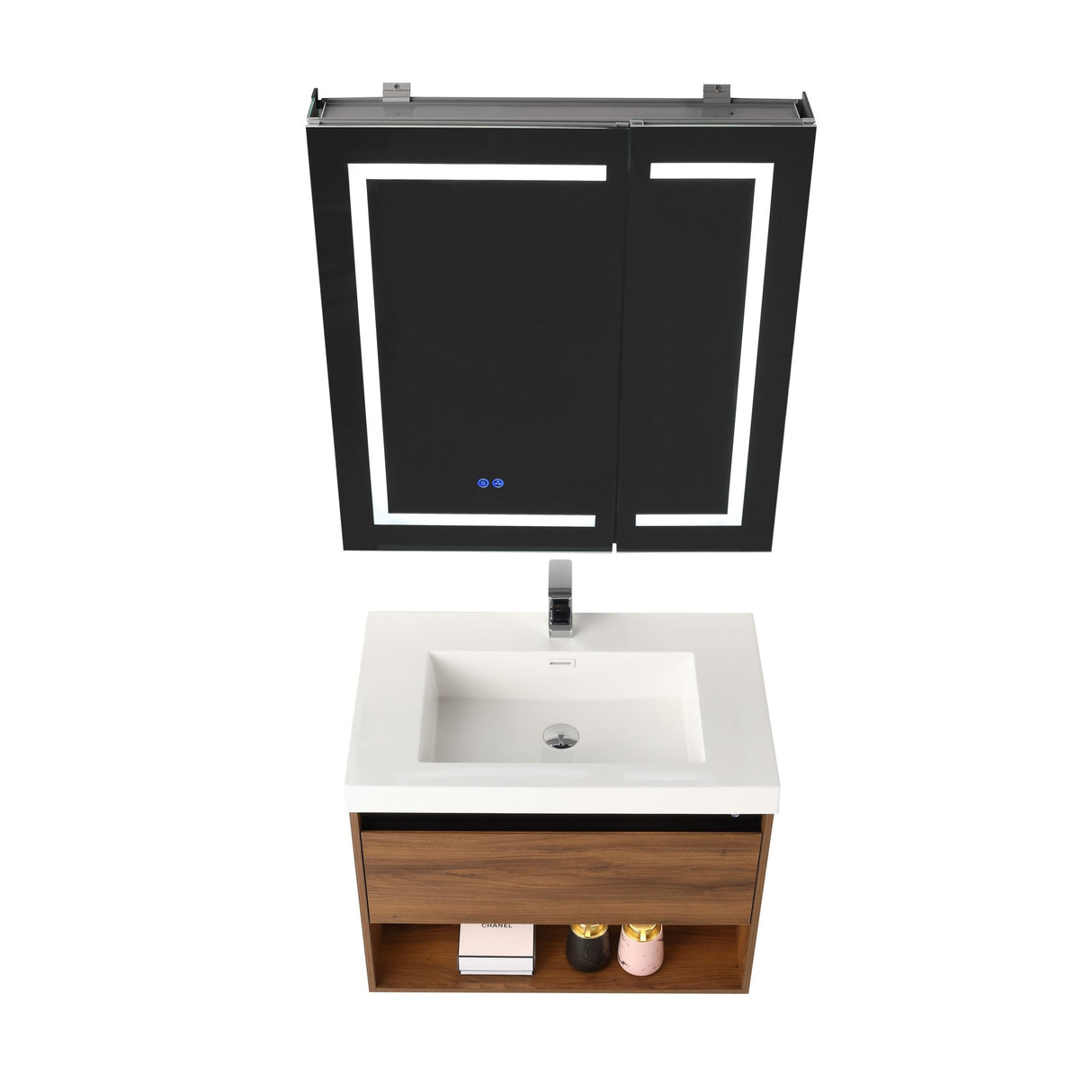 Blossom Bergen 30" Brown Walnut Vanity With Dual LED Lights and Open Shelf