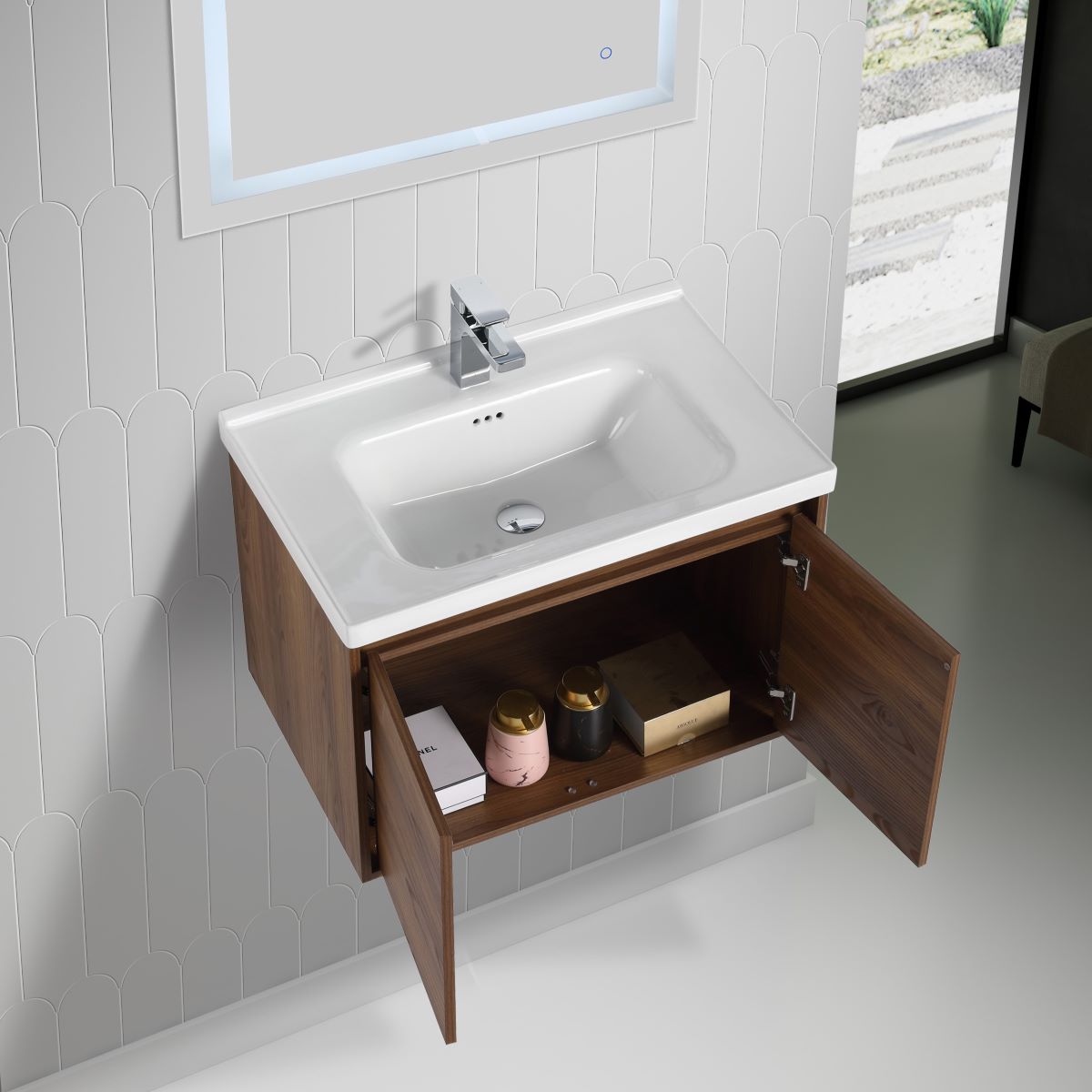 Blossom Bern 28" Brown Walnut Vanity With Ceramic Basin