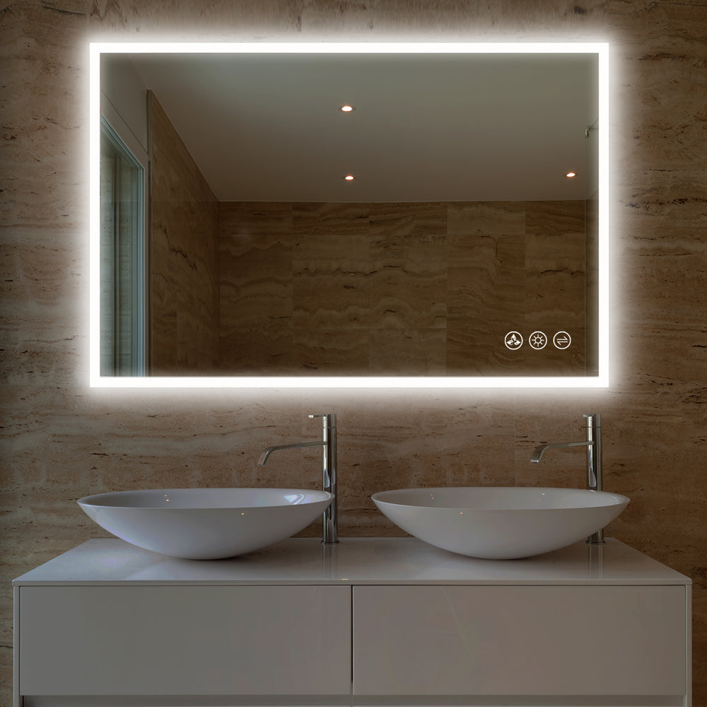 Blossom Beta 48" x 30" Wall-Mounted Square LED Mirror With Frosted Sides