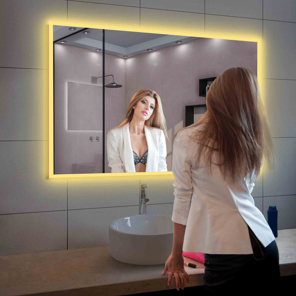 Blossom Beta 48" x 30" Wall-Mounted Square LED Mirror With Frosted Sides