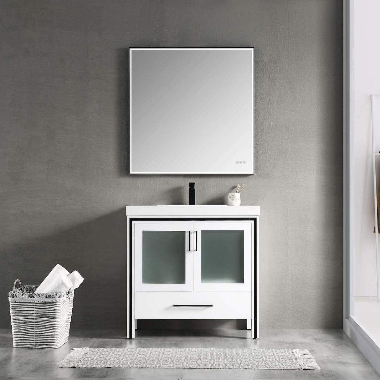Blossom Birmingham 36" 2-Door 1-Drawer Glossy White Freestanding Vanity Set With Acrylic Top And Integrated Sink