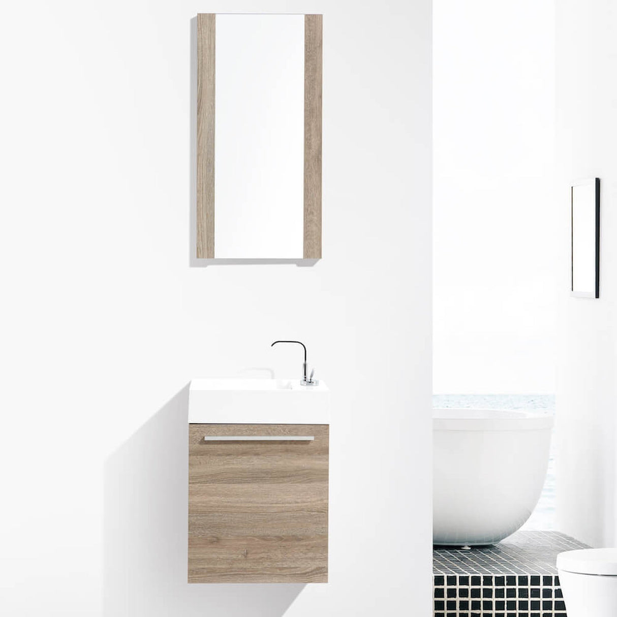 Blossom Colmar 18" 1-Door Cart Oak Wall-Mounted Vanity With Mirror, Acrylic Top And Integrated Single Sink