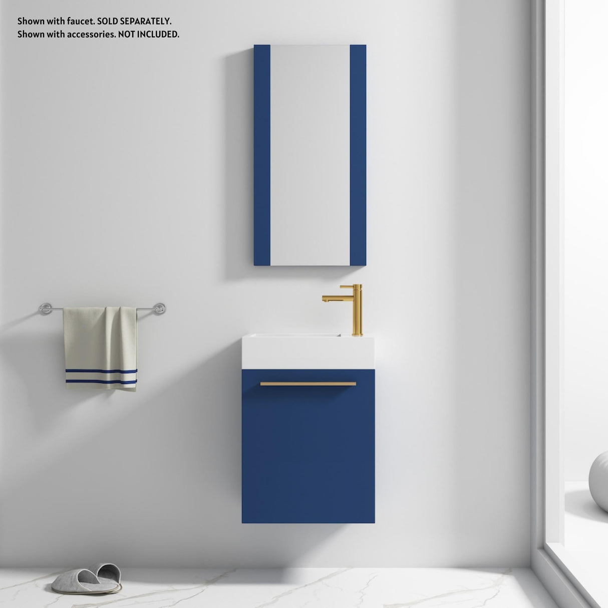 Blossom Colmar 18" 1-Door Navy Blue Wall-Mounted Vanity With Mirror, Acrylic Top And Integrated Single Sink