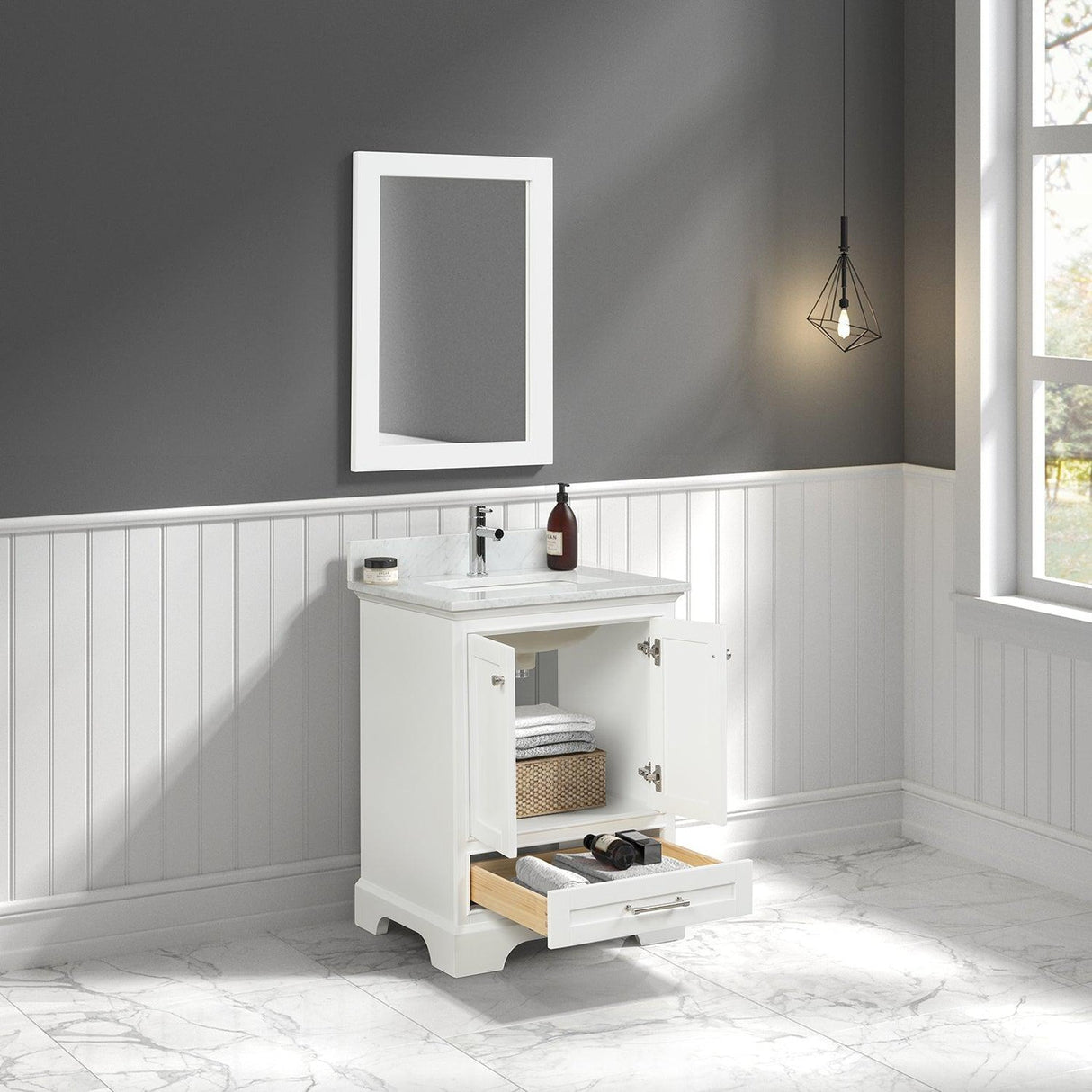 Blossom Copenhagen 24" 2-Door 1-Drawer Matte White Freestanding Solid Wood Single Vanity Base