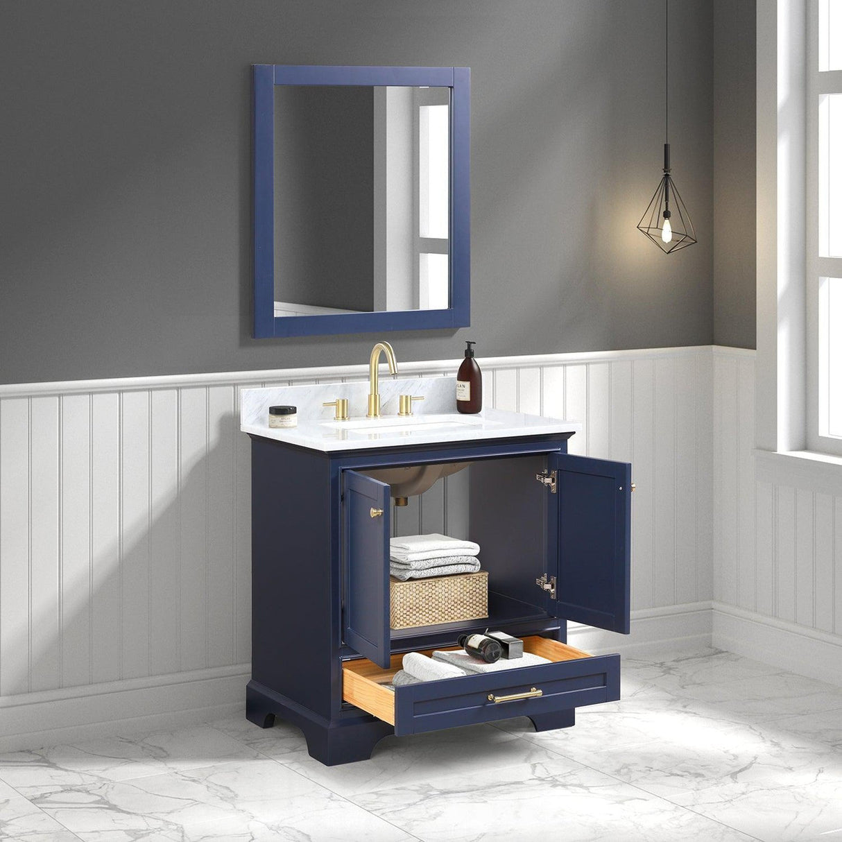 Blossom Copenhagen 30" 2-Door 1-Drawer Navy Blue Freestanding Solid Wood Single Vanity Base