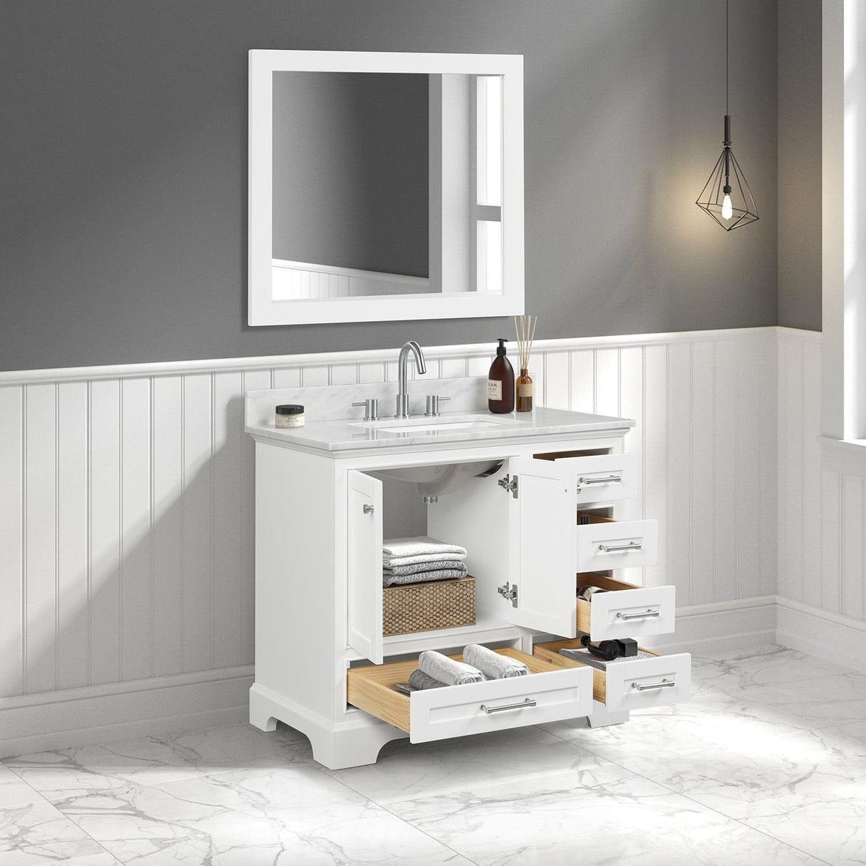 Blossom Copenhagen 36" 2-Door 5-Drawer Matte White Freestanding Solid Wood Single Vanity Base