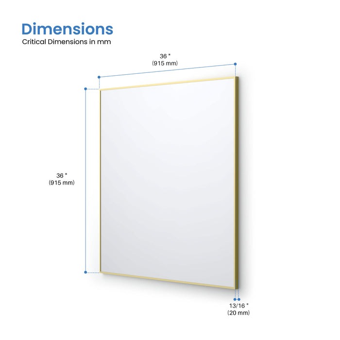 Blossom FM1 36"x36" Brush Gold Rectangular Sleek Durable Metal Framed Mirror