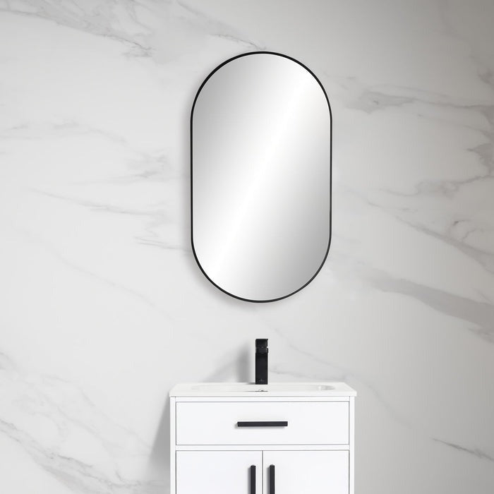 Blossom FM4 20" x 36" Matte Black Oval Sleek Durable Metal Framed Mirror