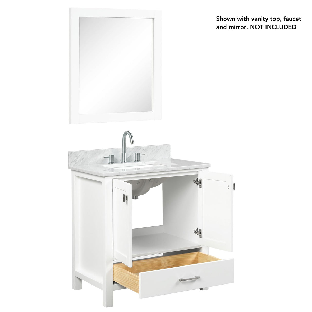 Blossom Geneva 30" 2-Door 1-Drawer Matte White Freestanding Solid Wood Single Vanity Base