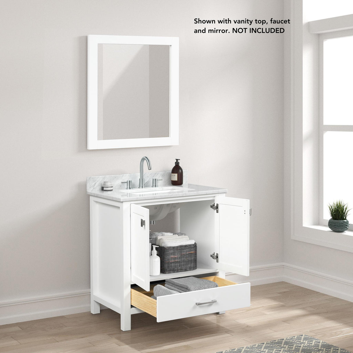 Blossom Geneva 30" 2-Door 1-Drawer Matte White Freestanding Solid Wood Single Vanity Base