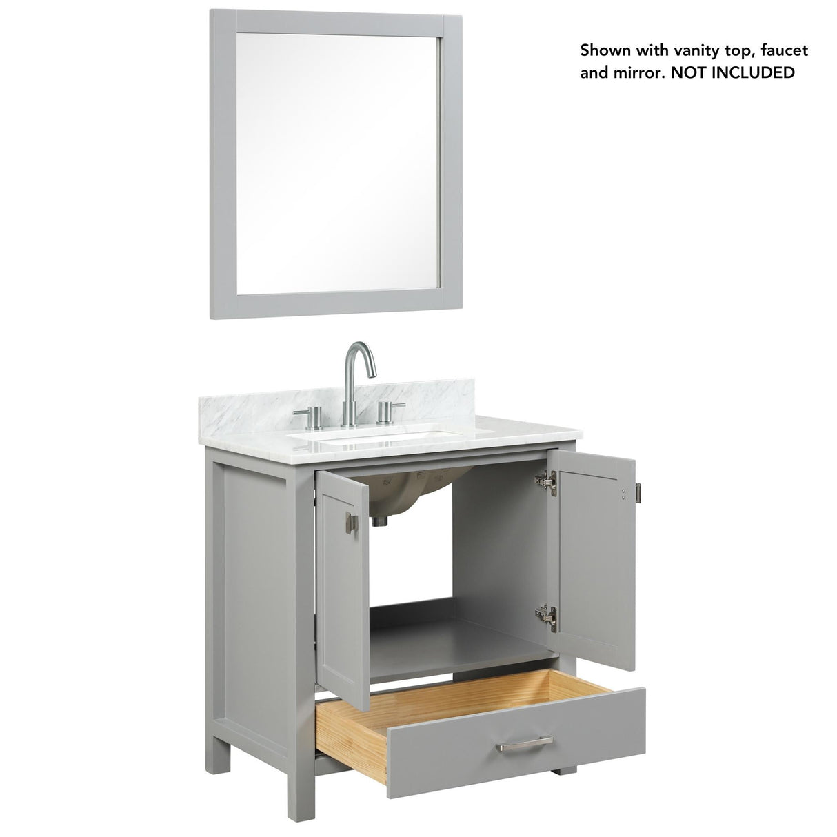Blossom Geneva 30" 2-Door 1-Drawer Metal Gray Freestanding Solid Wood Single Vanity Base