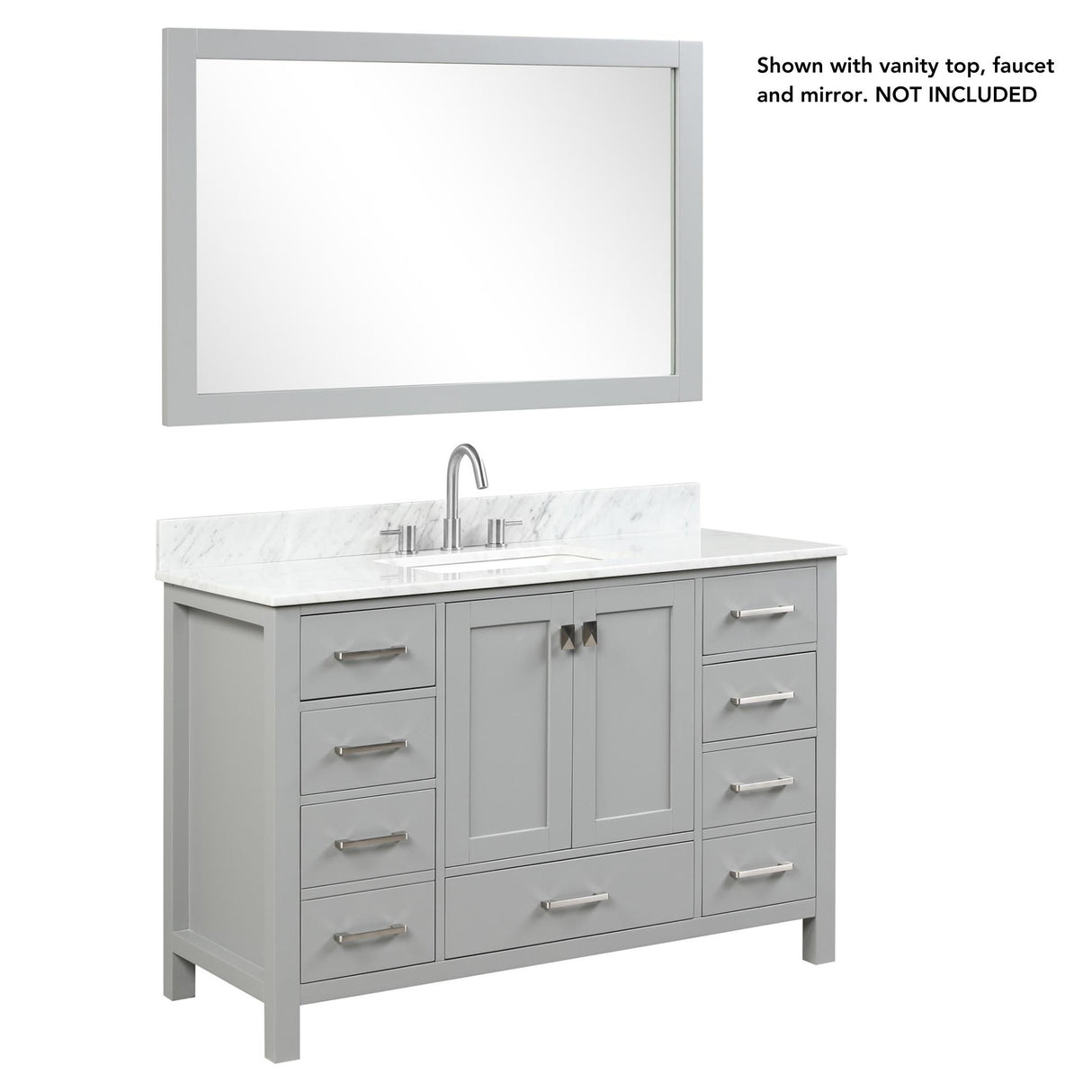 Blossom Geneva 48" 2-Door 9-Drawer Metal Gray Freestanding Solid Wood Double Vanity Base