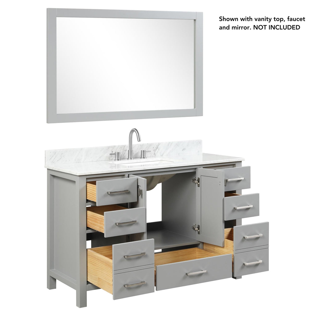 Blossom Geneva 48" 2-Door 9-Drawer Metal Gray Freestanding Solid Wood Double Vanity Base