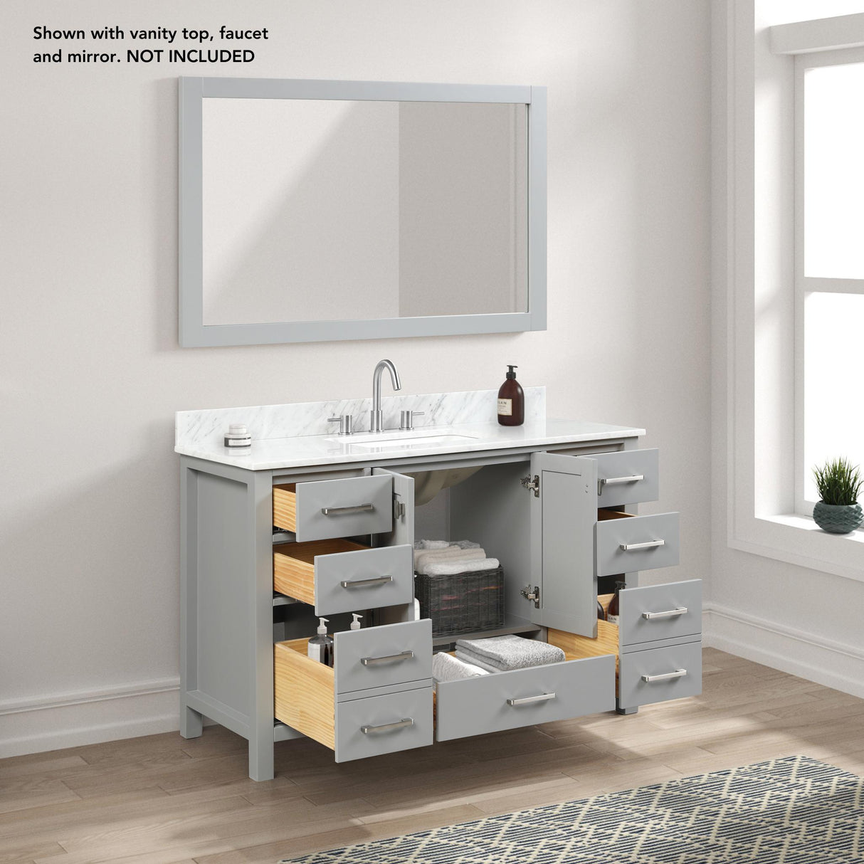 Blossom Geneva 48" 2-Door 9-Drawer Metal Gray Freestanding Solid Wood Double Vanity Base
