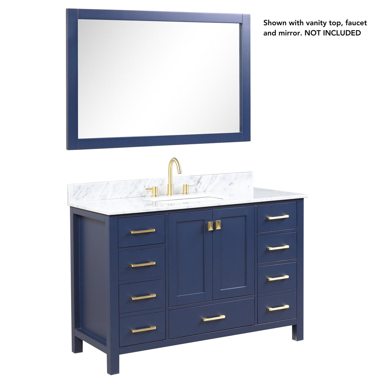 Blossom Geneva 48" 2-Door 9-Drawer Navy Blue Freestanding Solid Wood Double Vanity Base