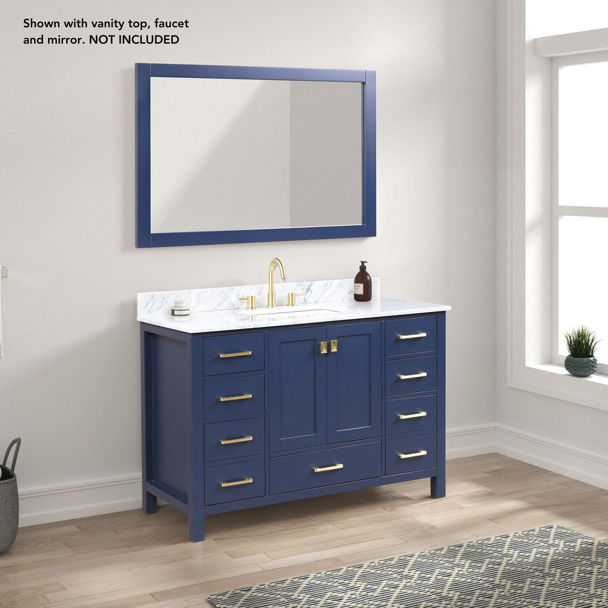 Blossom Geneva 48" 2-Door 9-Drawer Navy Blue Freestanding Solid Wood Double Vanity Base