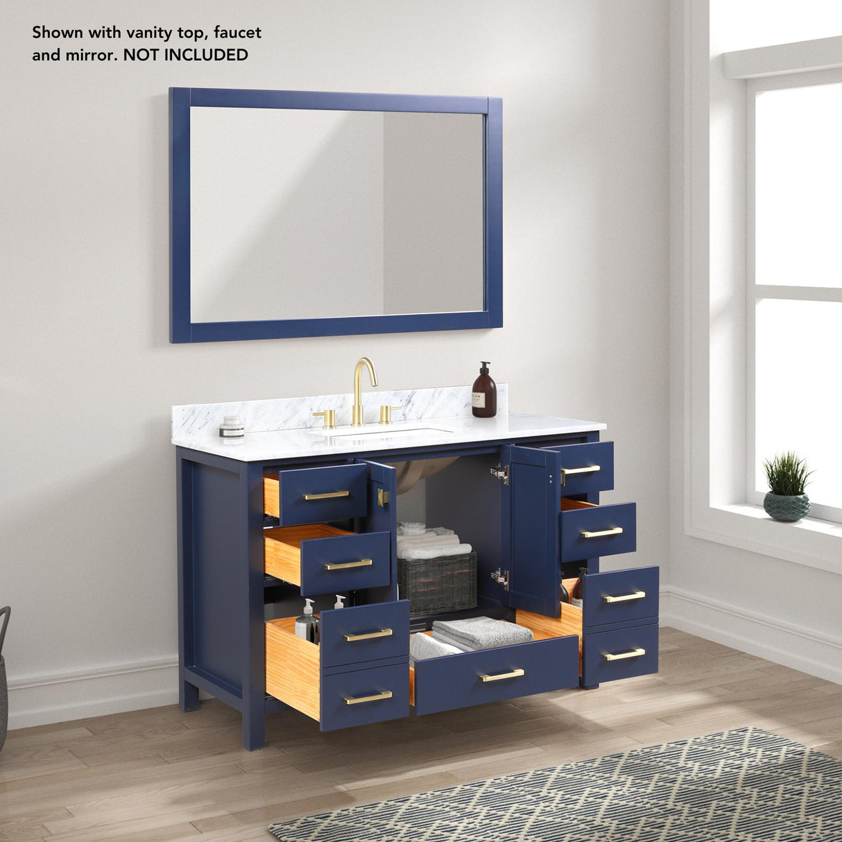 Blossom Geneva 48" 2-Door 9-Drawer Navy Blue Freestanding Solid Wood Double Vanity Base