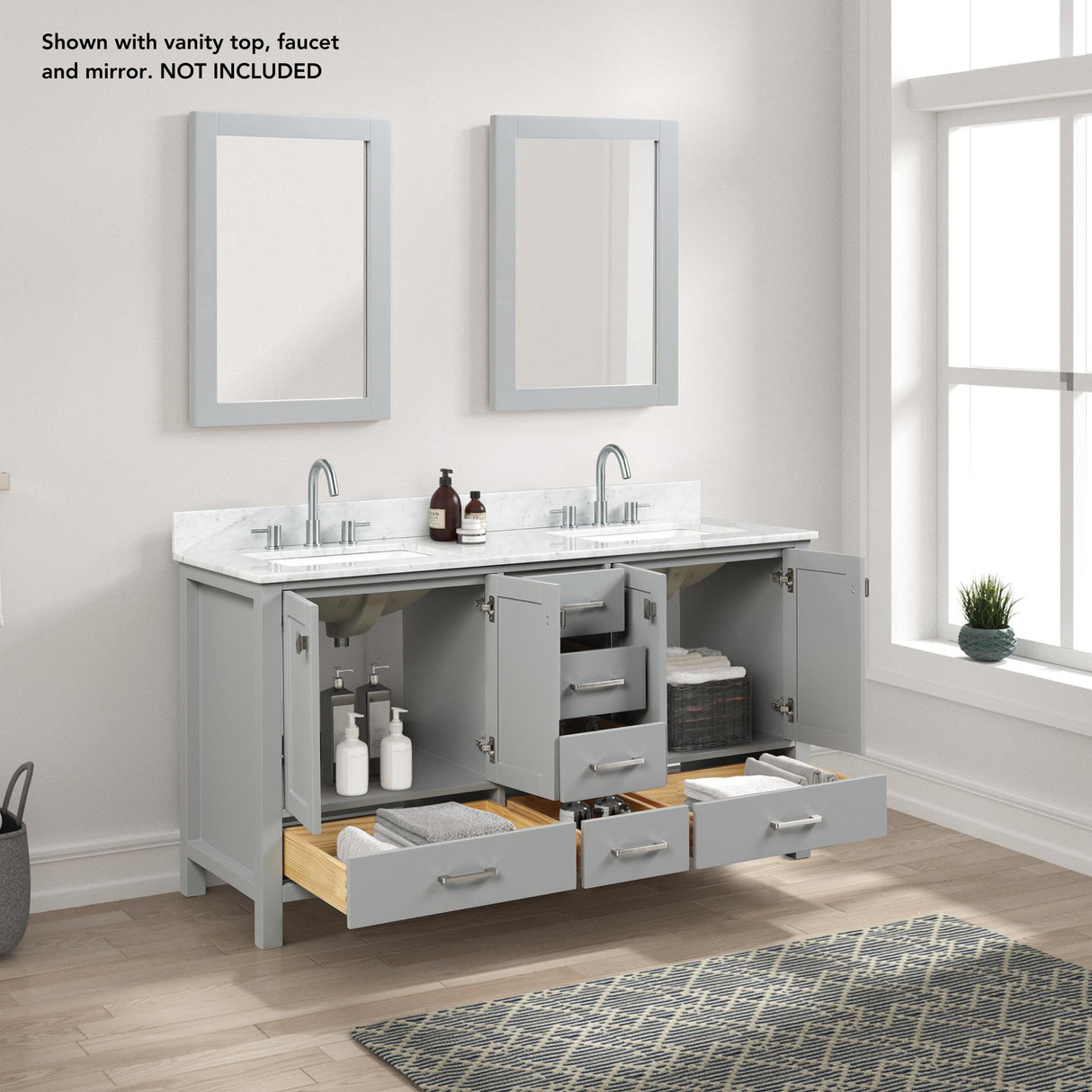 Blossom Geneva 60" 4-Door 6-Drawer Metal Gray Freestanding Solid Wood Double Vanity Base