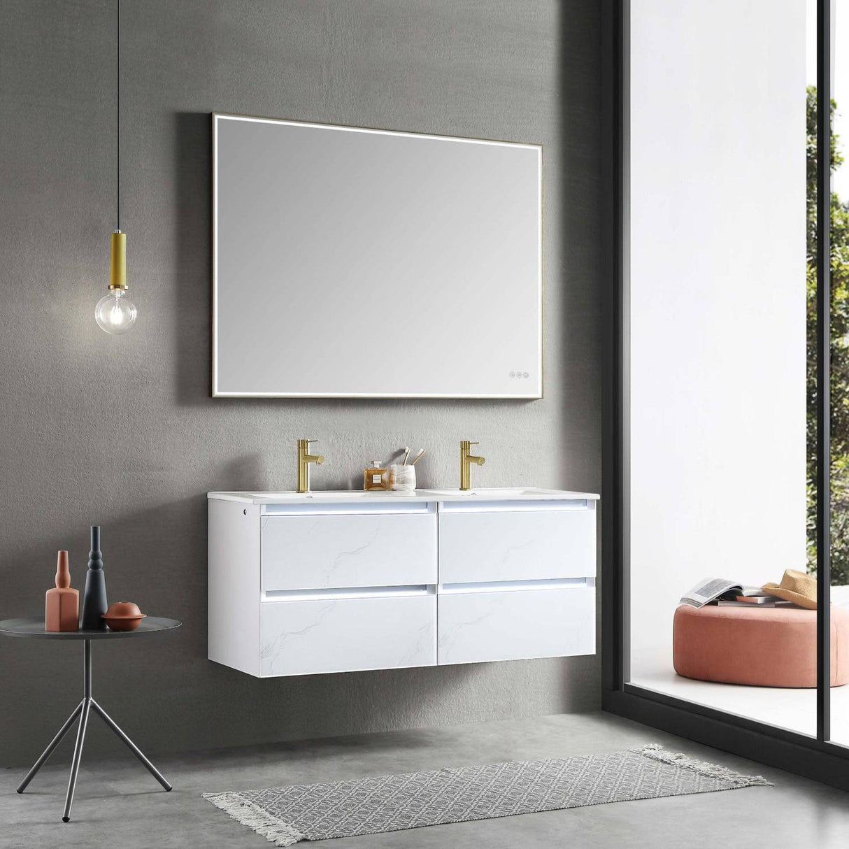 Blossom Jena 48" 4-Drawer Calacatta White Wall-Mounted Vanity Base