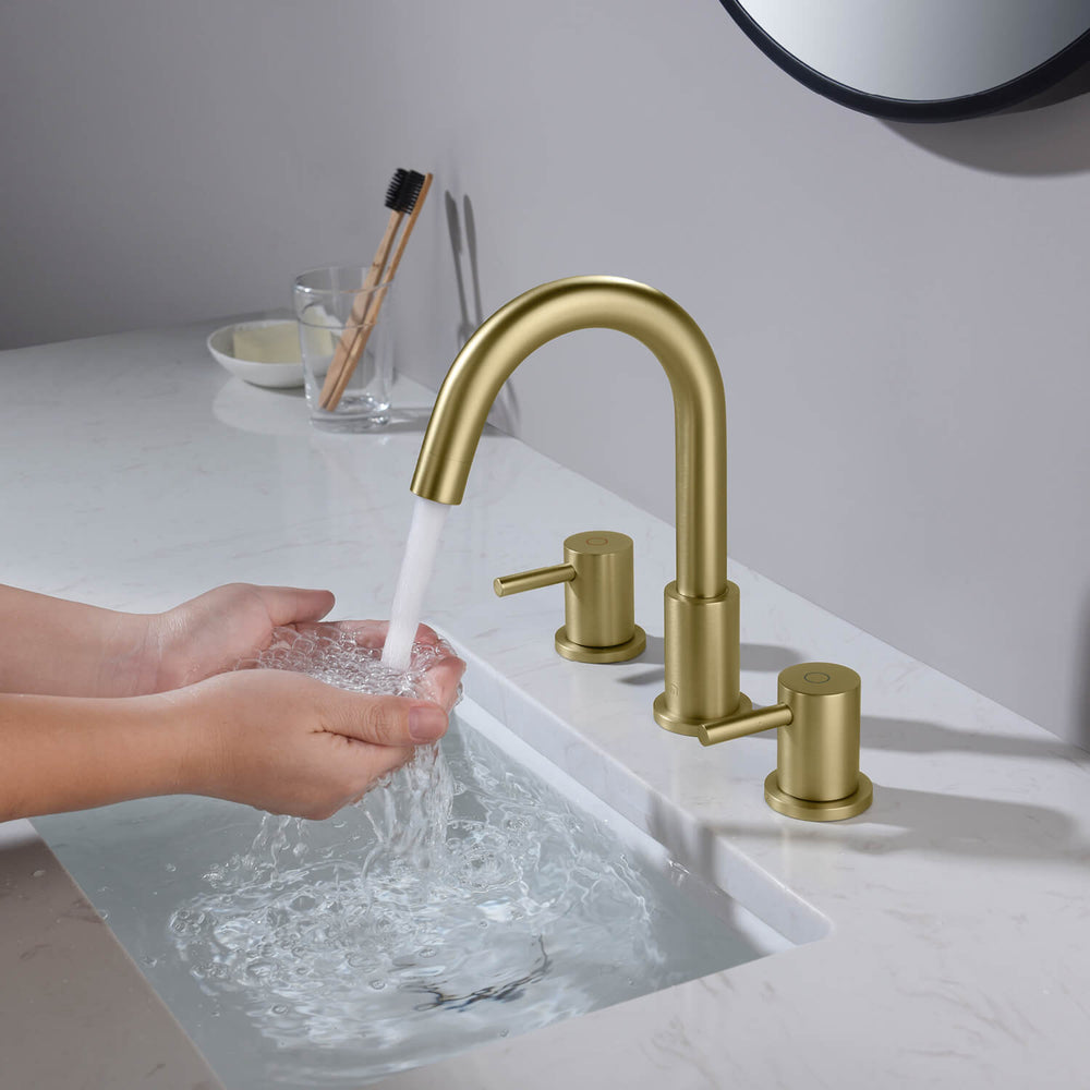 Blossom KBF1016 10" x 15" Brush Gold Two Handle Design Wide Spread Bathroom Sink Faucet