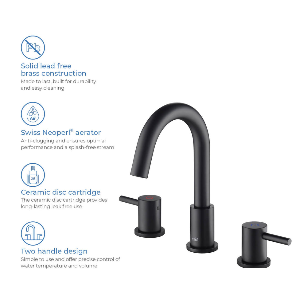 Blossom KBF1016 10" x 15" Matte Black Two Handle Design Wide Spread Bathroom Sink Faucet