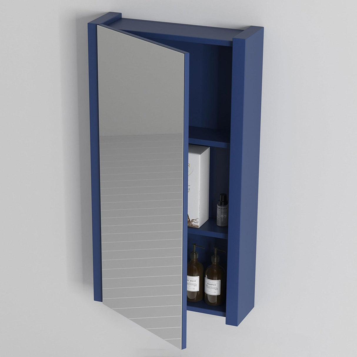 Blossom Milan 20" Navy Blue Recessed or Wall Mount Frameless Mirror Single Door Medicine Cabinet With Adjustable Glass Shelves