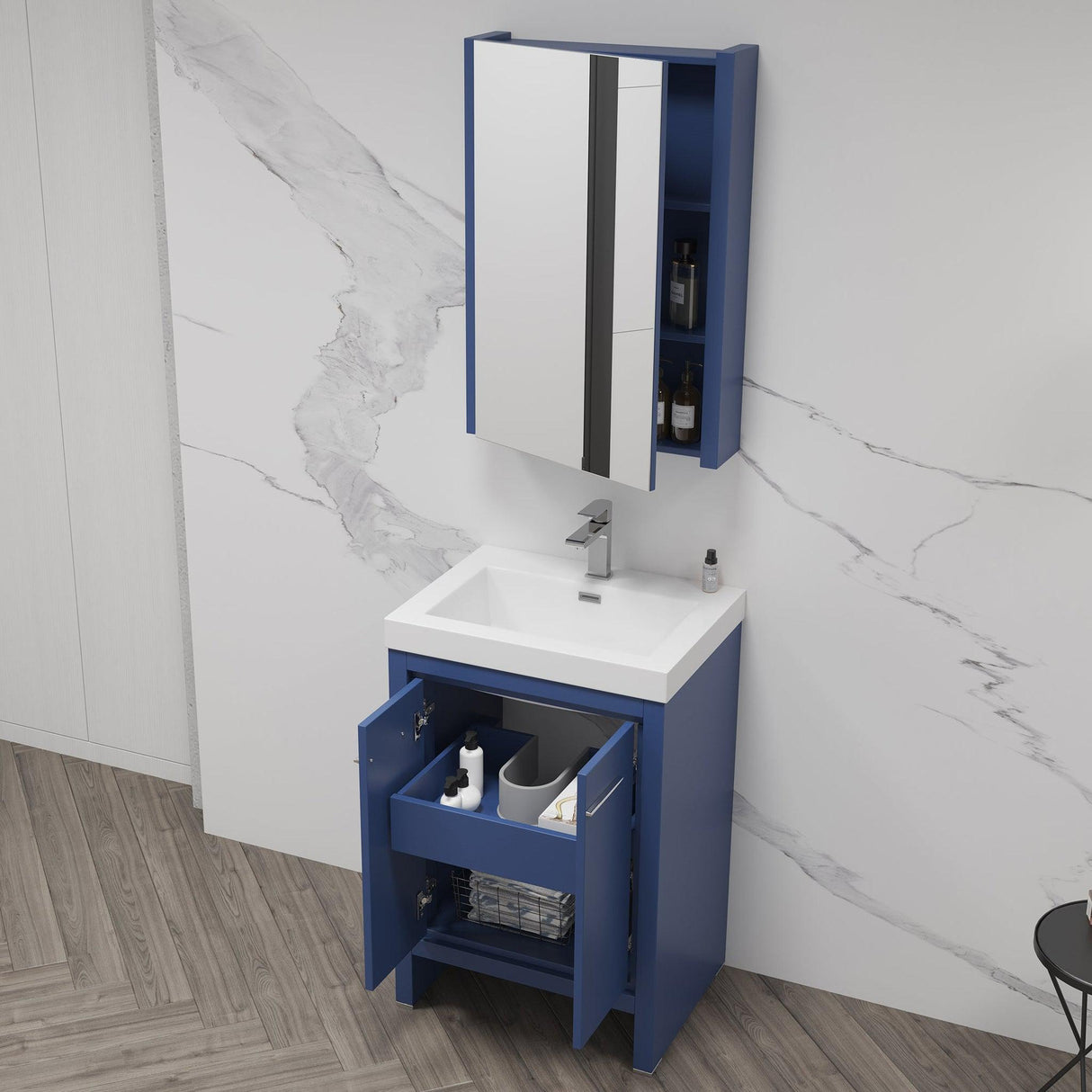 Blossom Milan 24" 2-Door 1-Drawer Navy Blue Freestanding Vanity Base