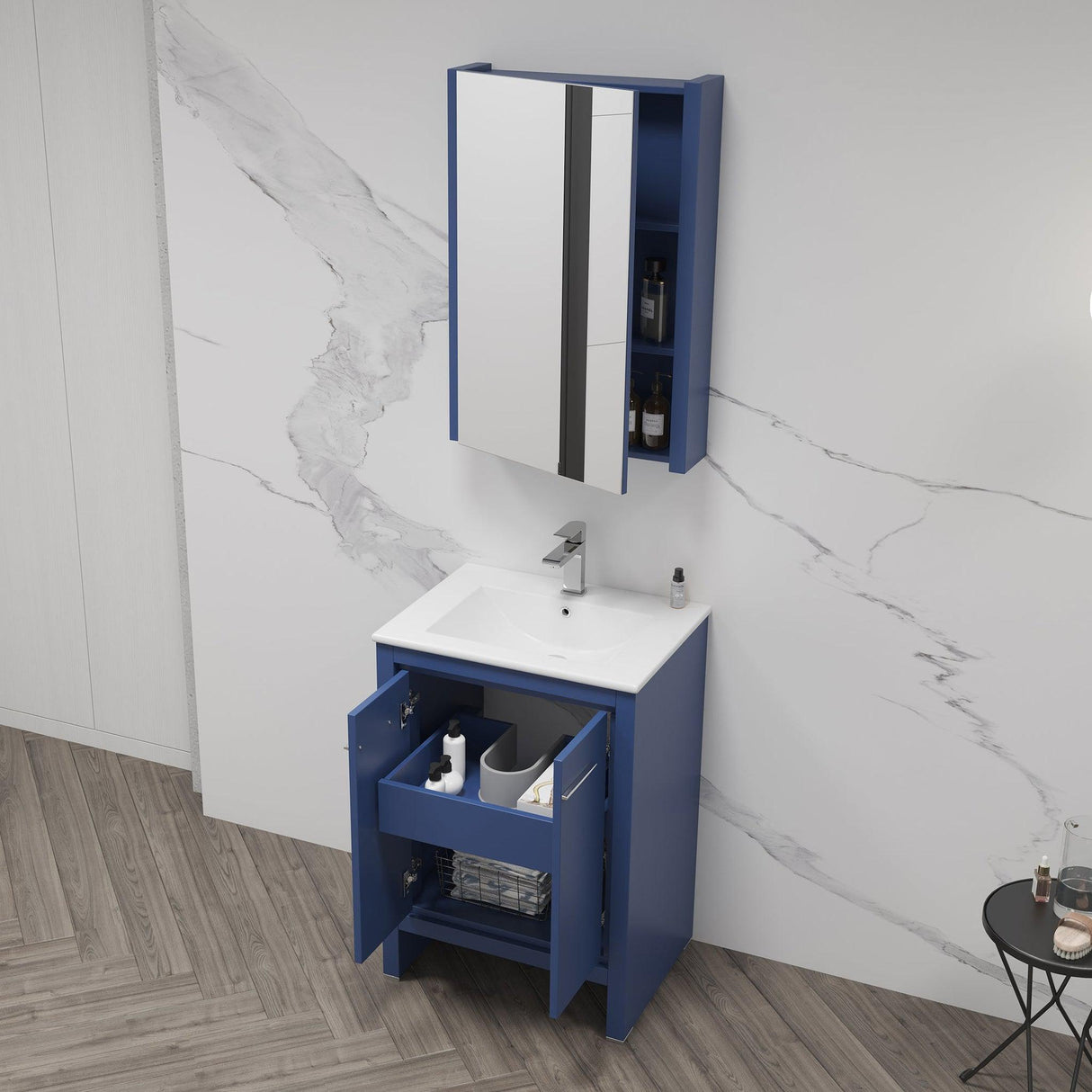 Blossom Milan 24" 2-Door 1-Drawer Navy Blue Freestanding Vanity Base