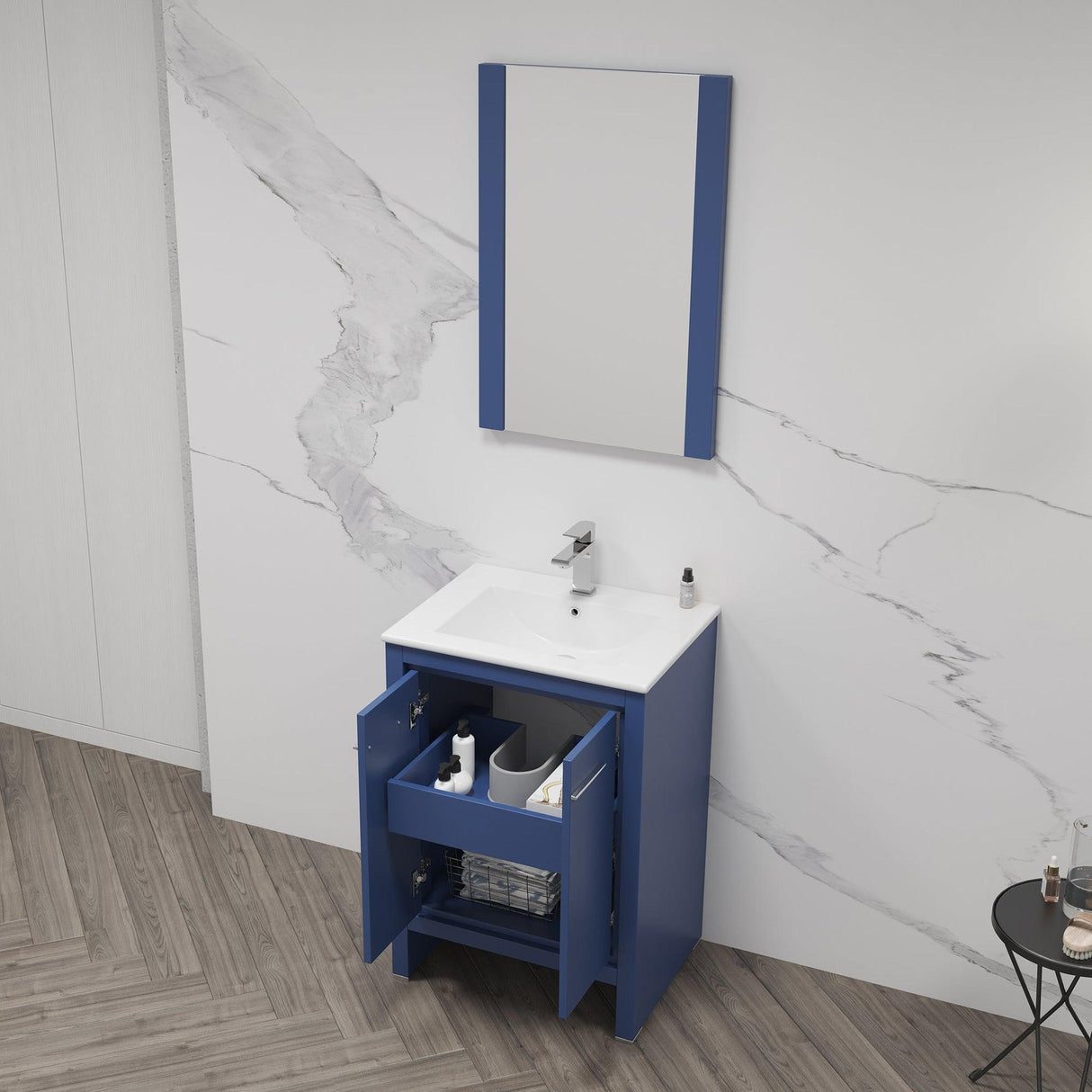 Blossom Milan 24" 2-Door 1-Drawer Navy Blue Freestanding Vanity Base