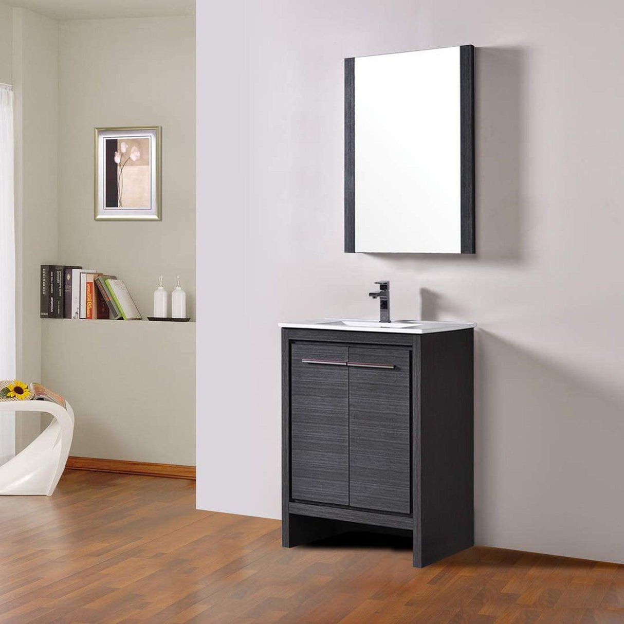 Blossom Milan 24" 2-Door 1-Drawer Silver Gray Freestanding Vanity With Ceramic Drop-In Single Sink And Mirror