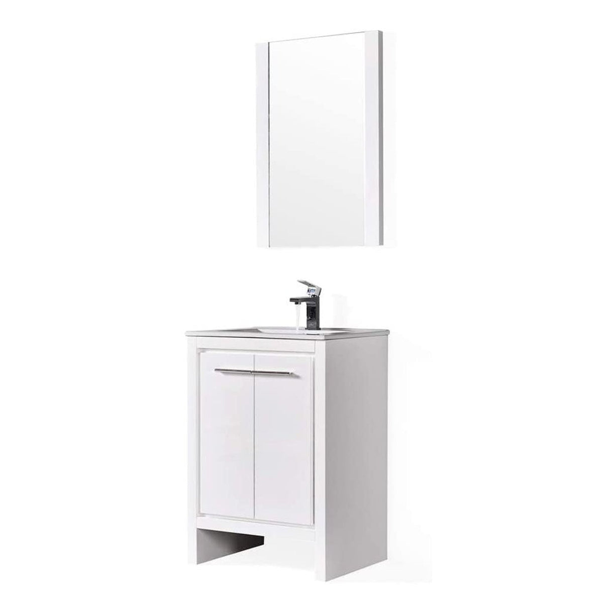 Blossom Milan 24" 2-Door 1-Drawer White Freestanding Vanity With Ceramic Drop-In Single Sink And Mirror