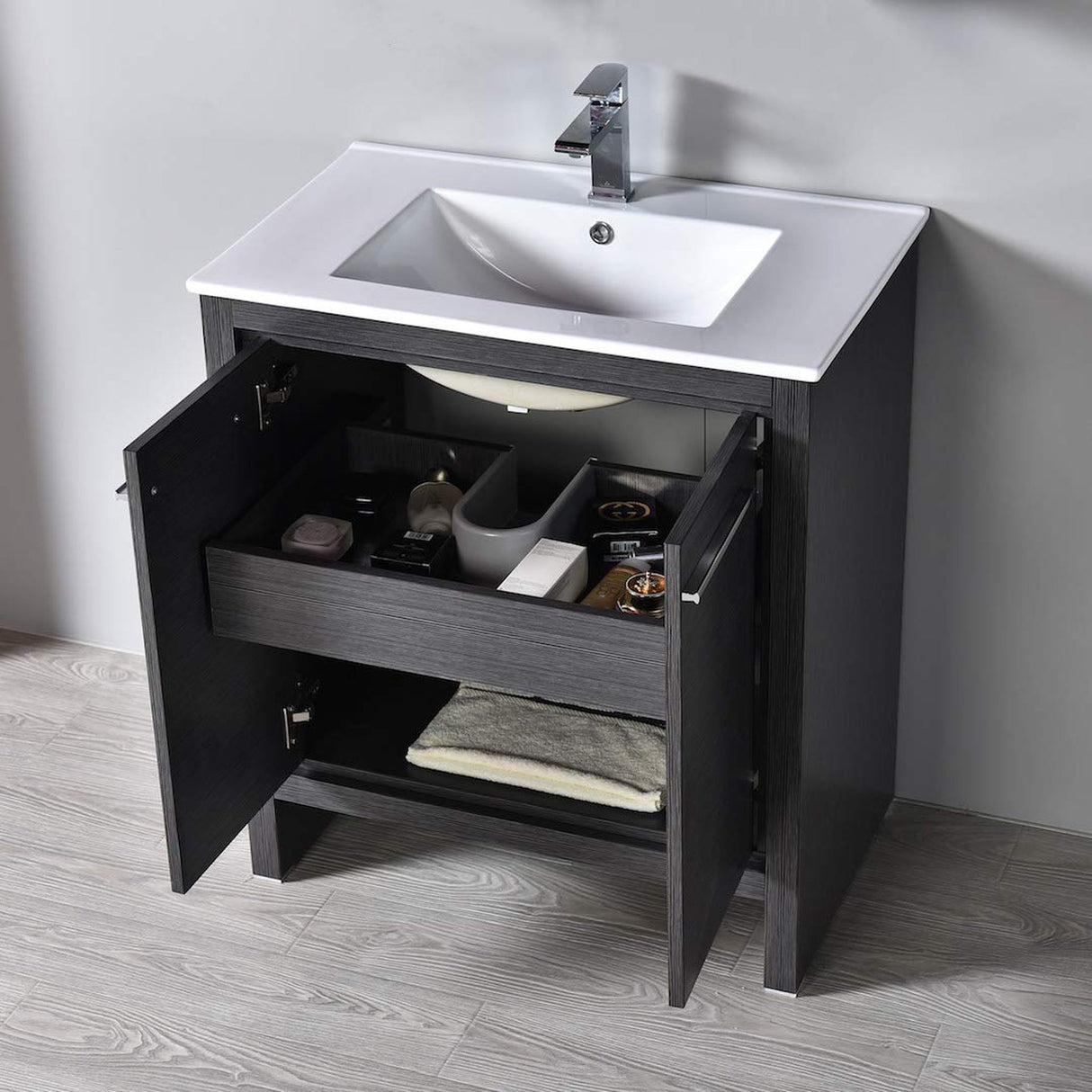 Blossom Milan 30" 2-Door 1-Drawer Silver Gray Freestanding Vanity With Ceramic Drop-In Single Sink
