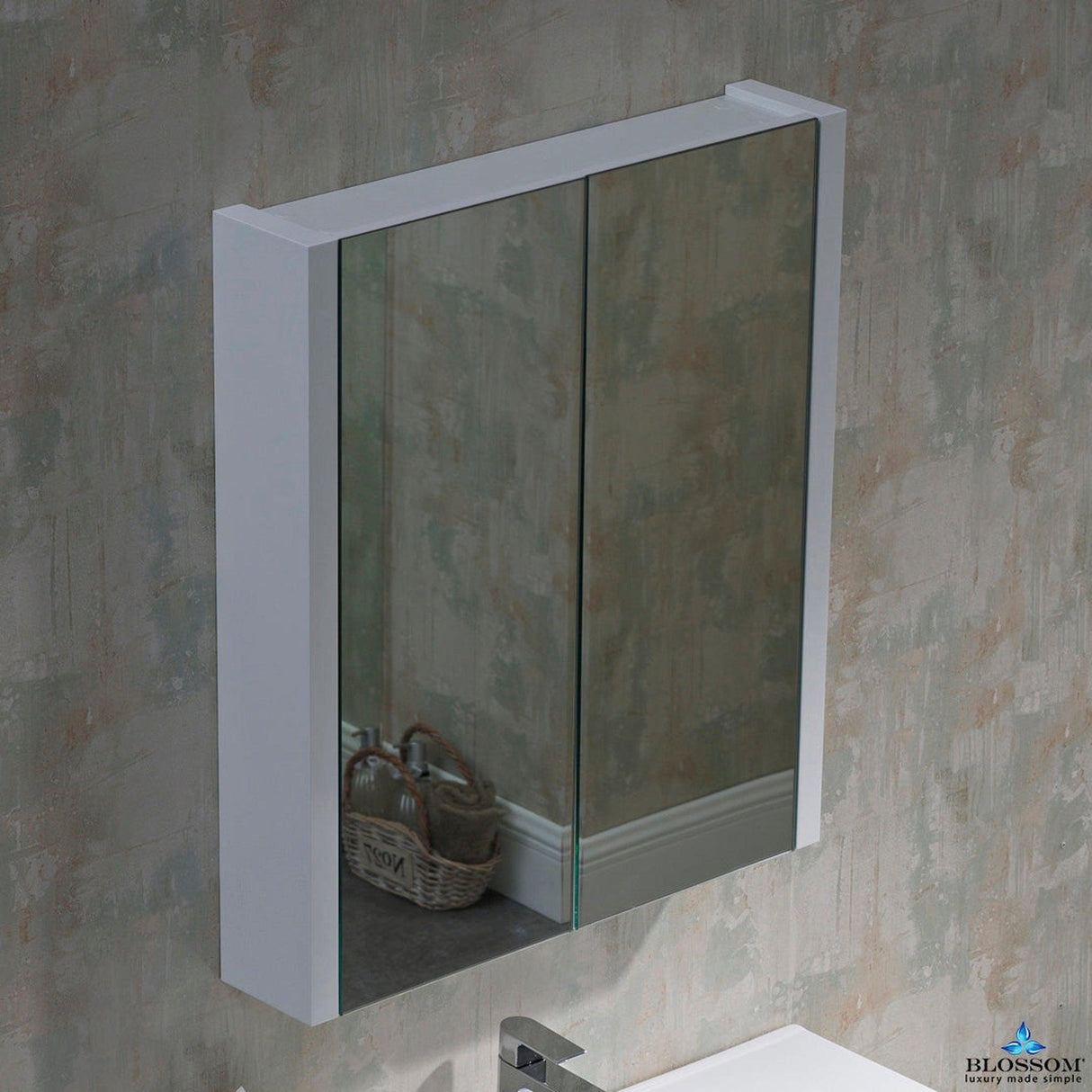 Blossom Milan 30" x 32" Glossy White Recessed or Surface Mount 2-Door Mirror Medicine Cabinet With Adjustable Wood Shelves and Soft-Closing Hinges