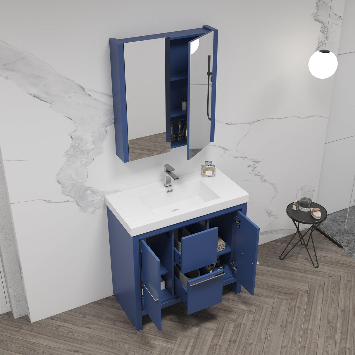 Blossom Milan 36" 2-Door 2-Drawer Navy Blue Freestanding Vanity Base