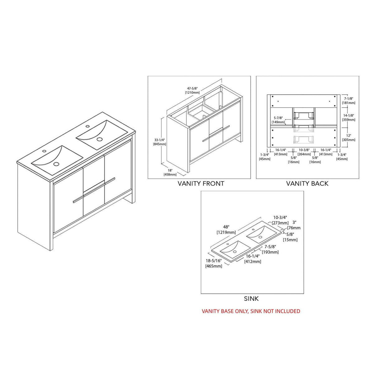 Blossom Milan 48" 2-Door 2-Drawer Silver Gray 2-Door 2-Drawer Freestanding Vanity Base