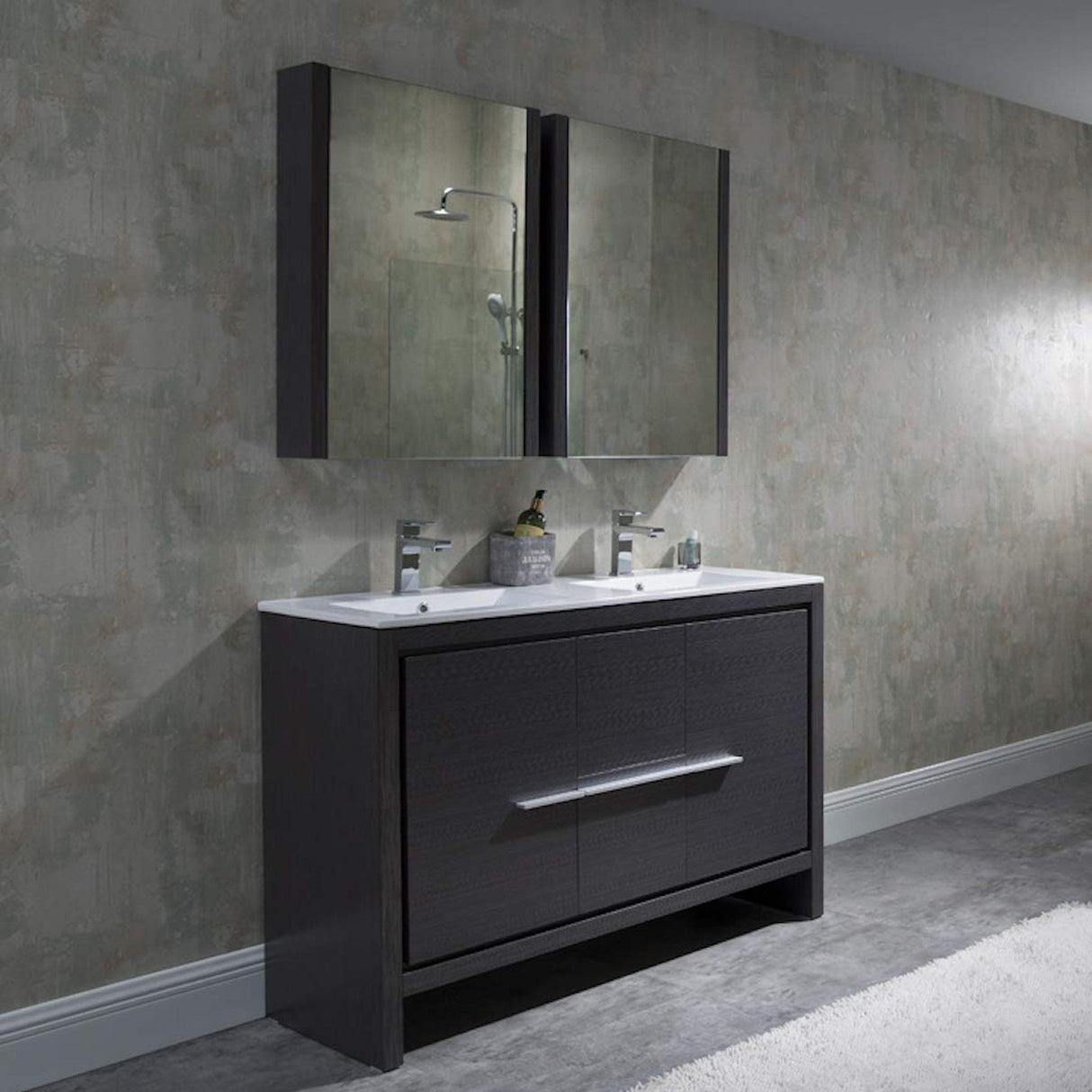 Blossom Milan 48" 2-Door 2-Drawer Silver Gray Freestanding Vanity With Ceramic Drop-In Double Sinks And Mirrored Medicine Cabinet
