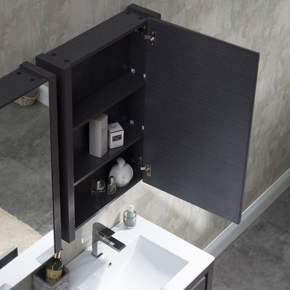 Blossom Milan 48" 2-Door 2-Drawer Silver Gray Freestanding Vanity With Ceramic Drop-In Double Sinks And Mirrored Medicine Cabinet