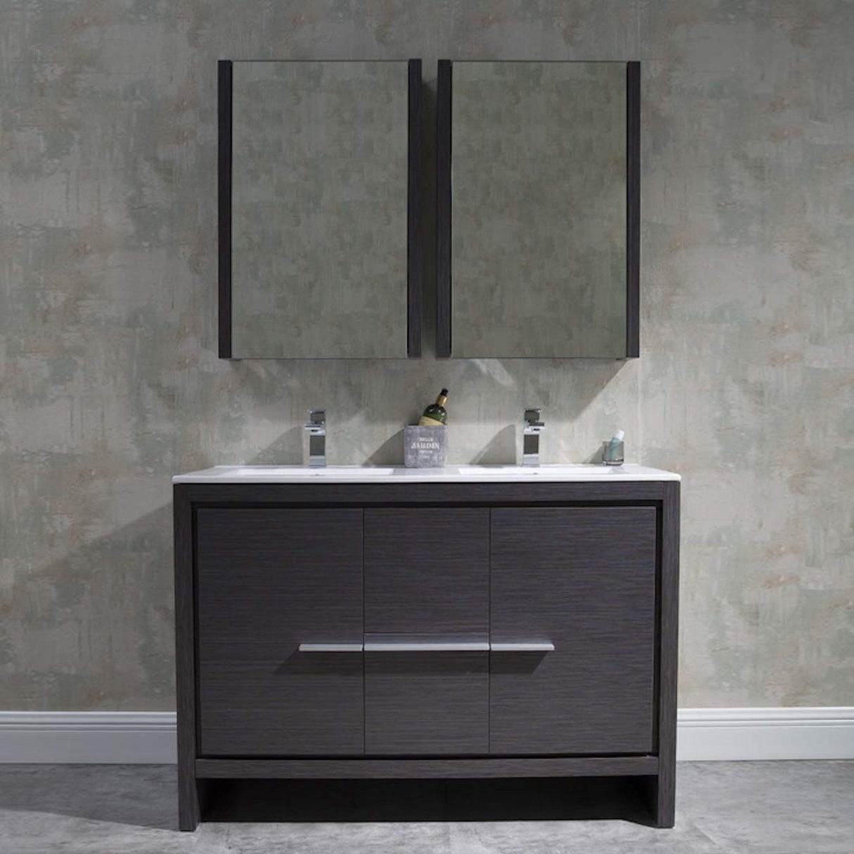 Blossom Milan 48" 2-Door 2-Drawer Silver Gray Freestanding Vanity With Ceramic Drop-In Double Sinks And Mirrored Medicine Cabinet