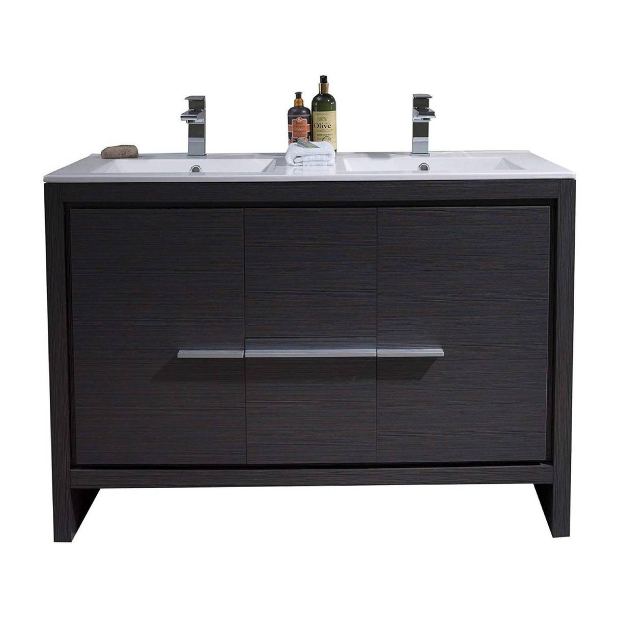 Blossom Milan 48" 2-Door 2-Drawer Silver Gray Freestanding Vanity With Ceramic Drop-In Double Sinks