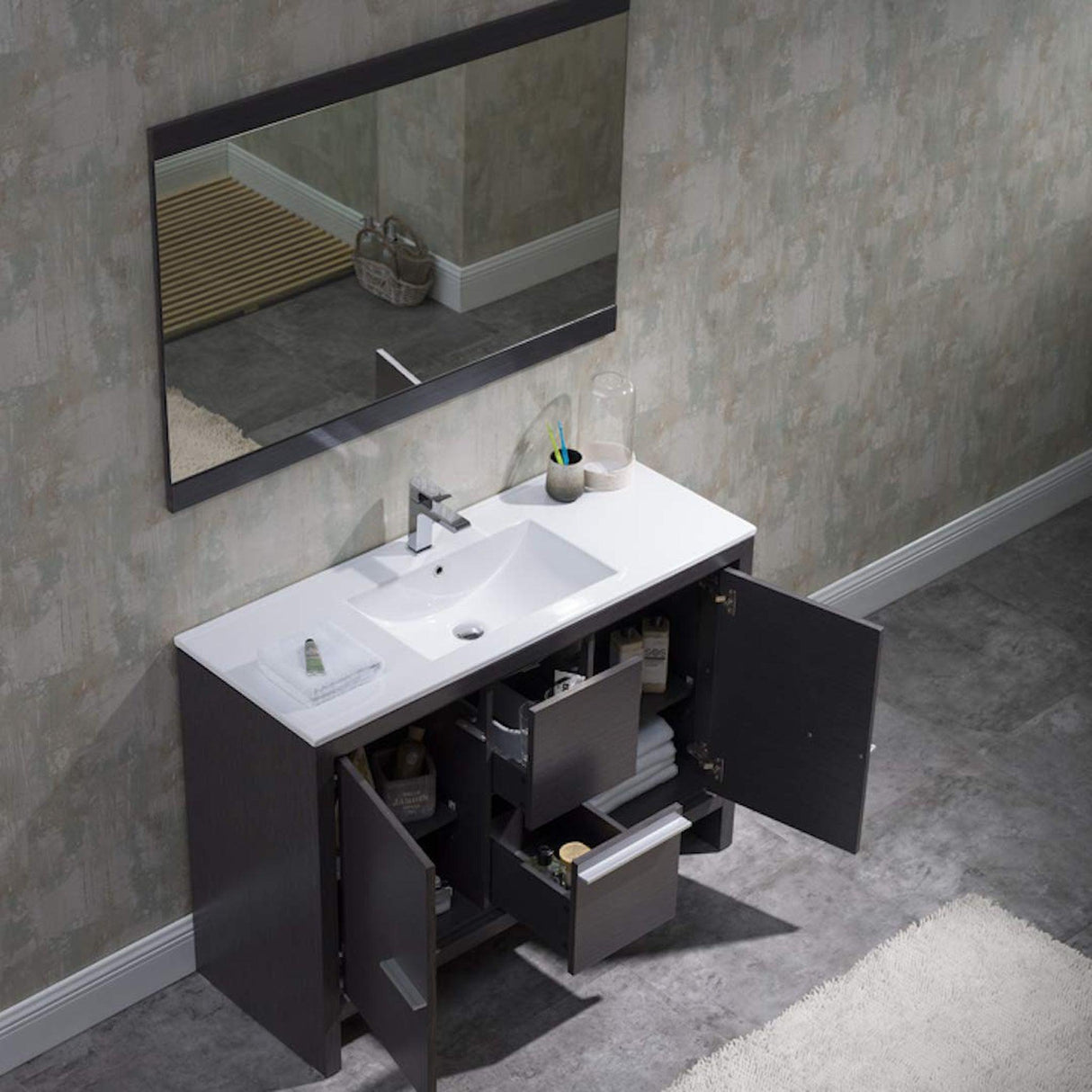 Blossom Milan 48" 2-Door 2-Drawer Silver Gray Freestanding Vanity With Ceramic Drop-In Single Sink And Mirror