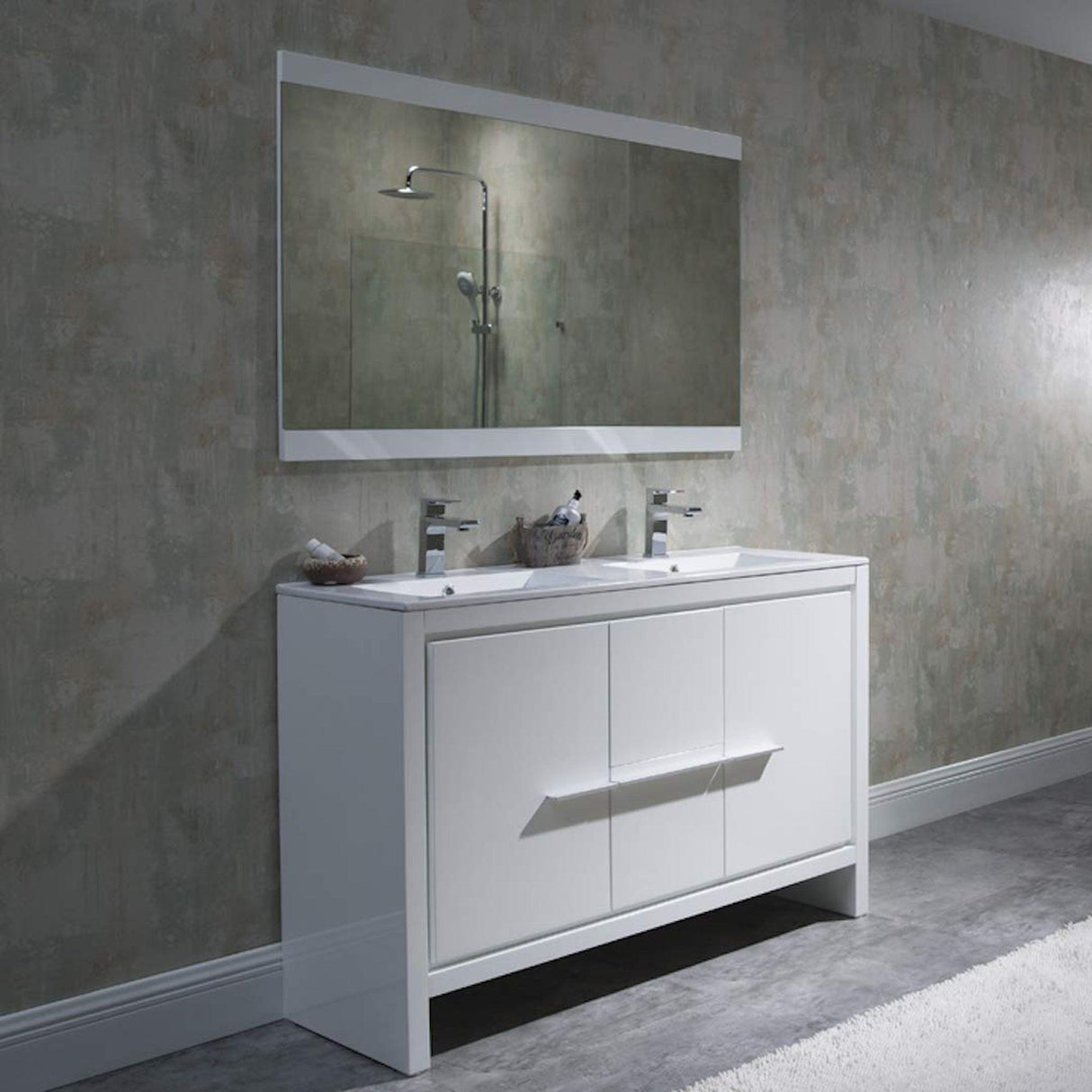 Blossom Milan 48" 2-Door 2-Drawer White Freestanding Vanity With Ceramic Drop-In Double Sinks